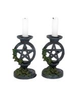 Aged Pentagram Candlesticks 13.4cm Witchcraft & Wiccan Witchcraft and Wiccan Product Guide